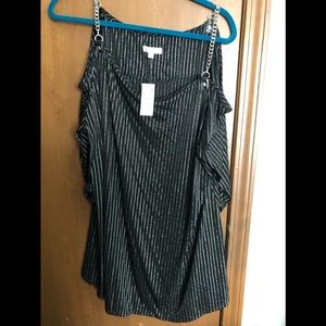 Plus size metallic black& silver cold shoulder top